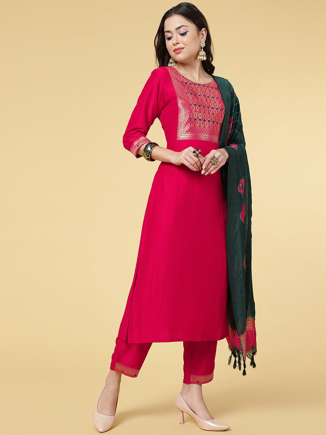 Women Party Wear Kurti Pant With Dupatta Set