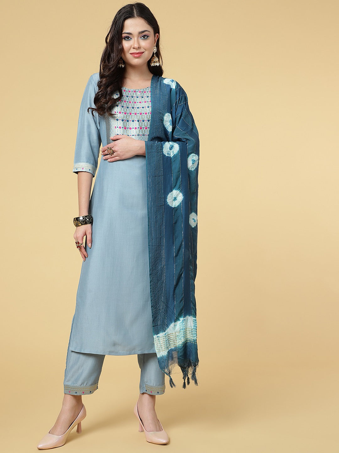 Women Party Wear Kurti Pant With Dupatta Set