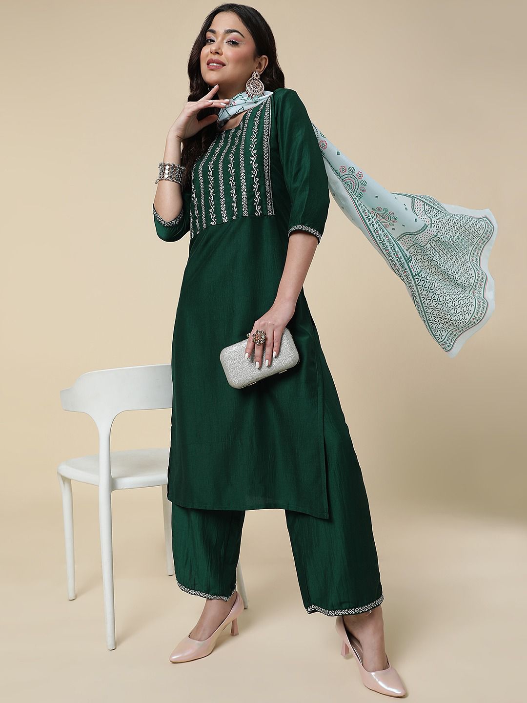 Women Stylish Daily Wear Kurti Pant With Dupatta Set