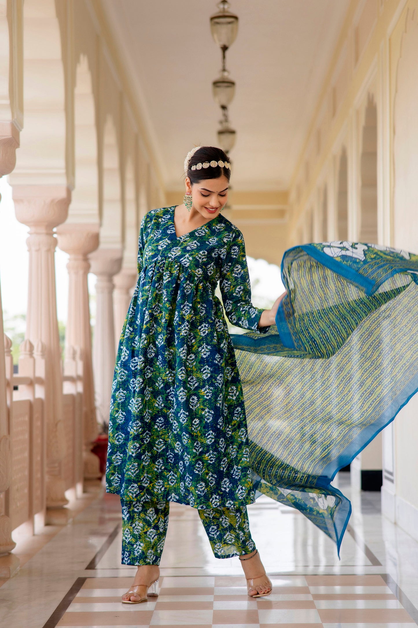 Women Printed A-Line Kurta and Pant Set with Dupatta Set