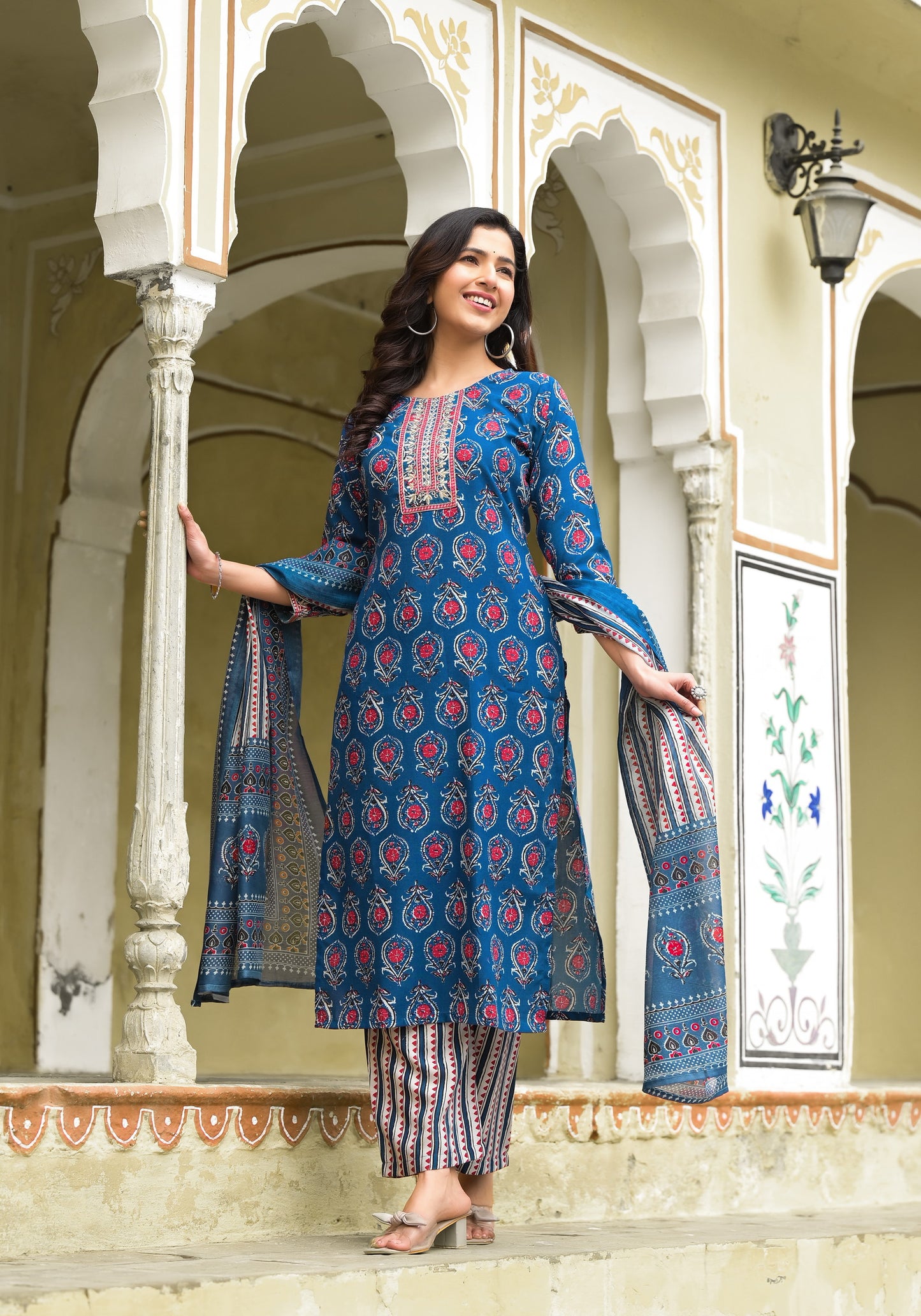 Aqua Blue color Simple and Beautiful Kurta set With Bottom and Dupatta