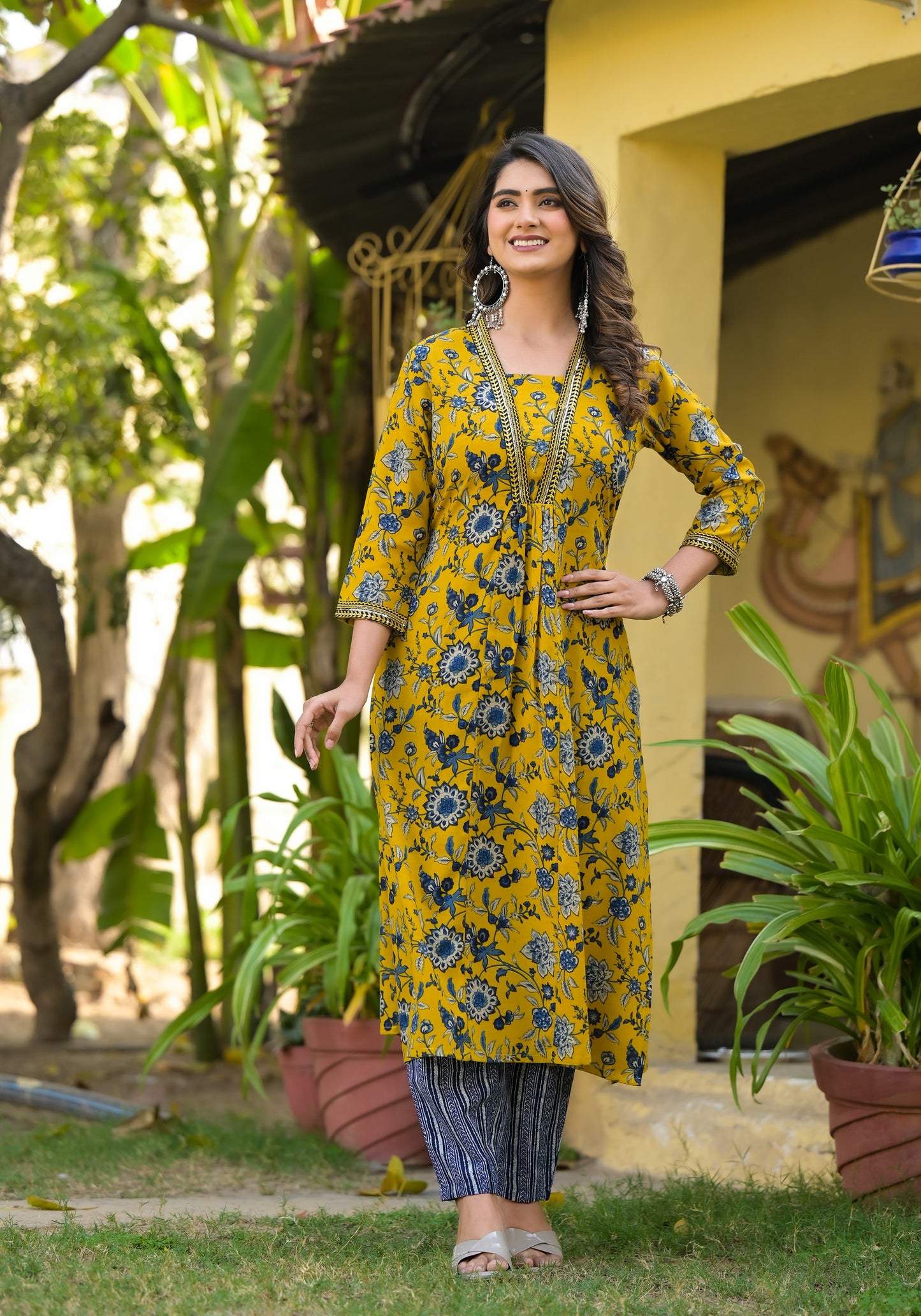 Simple Straight Kurta Set with Bottom Wear and Dupatta in Yellow Color