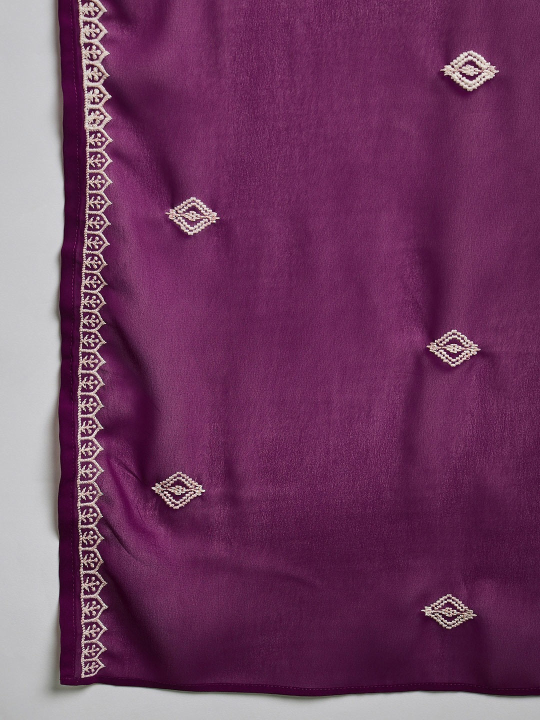 Georgette Embroidery Print Kurti With Pant and Dupatta In Wine Colour