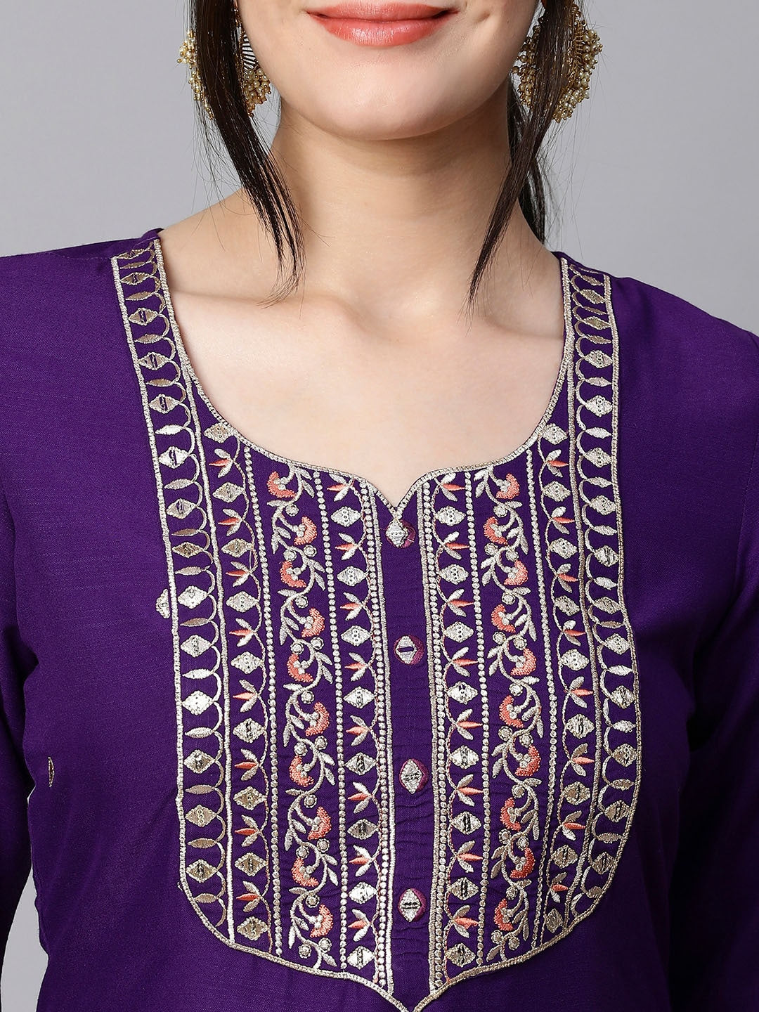 Women Embroidery Rayon Slub Kurta Set