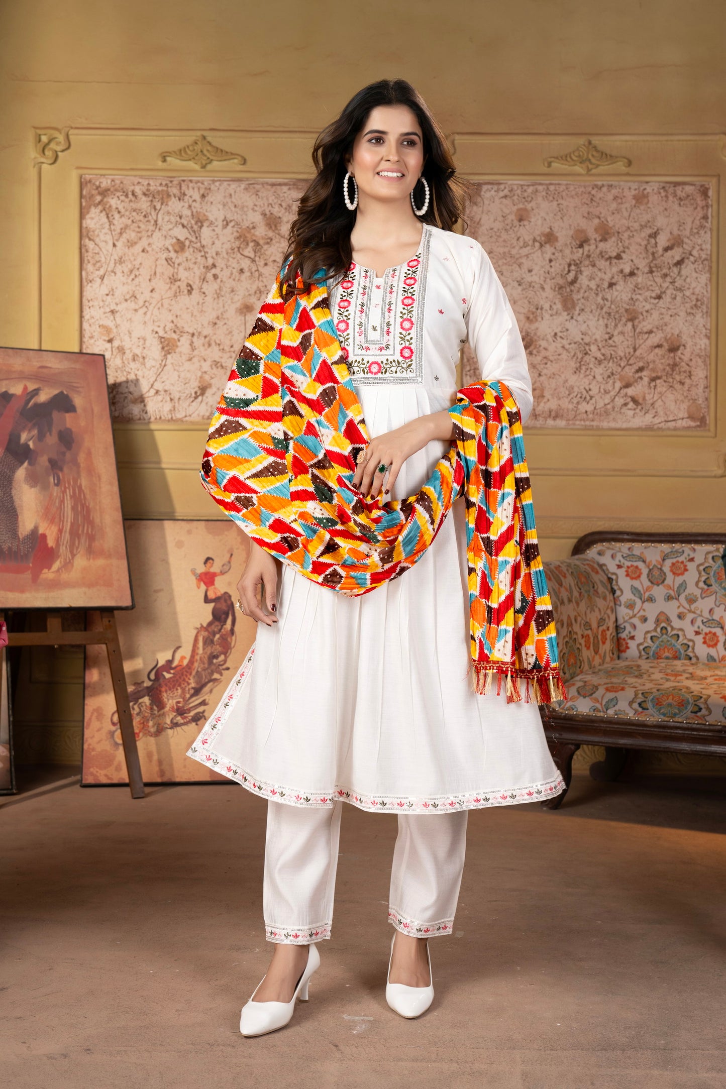 Women's Viscous Chanderi Kurta  With Silk Dupatta Set