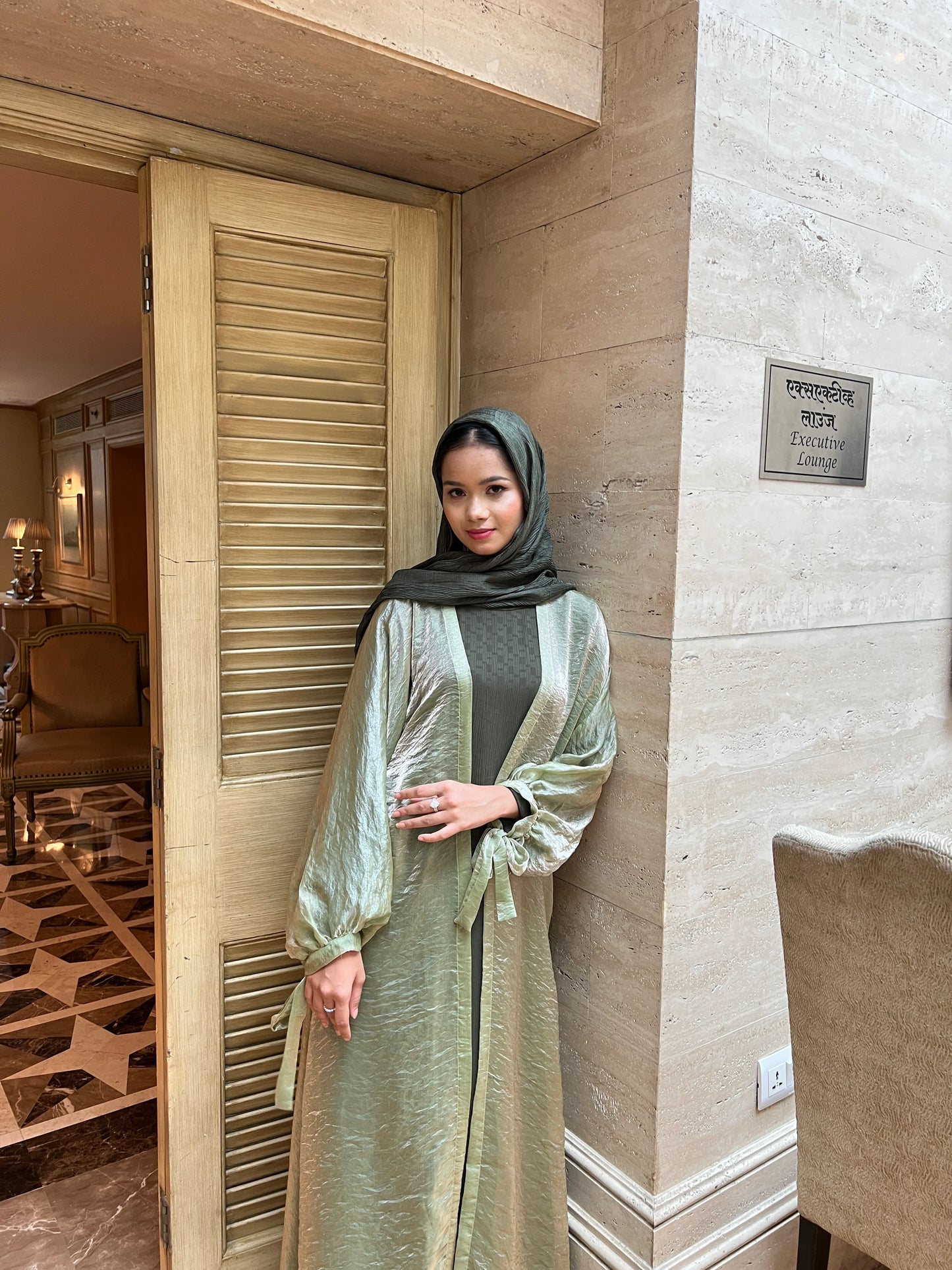 NAFISA TWO-PIECE ORGANZA ABAYA - GREEN