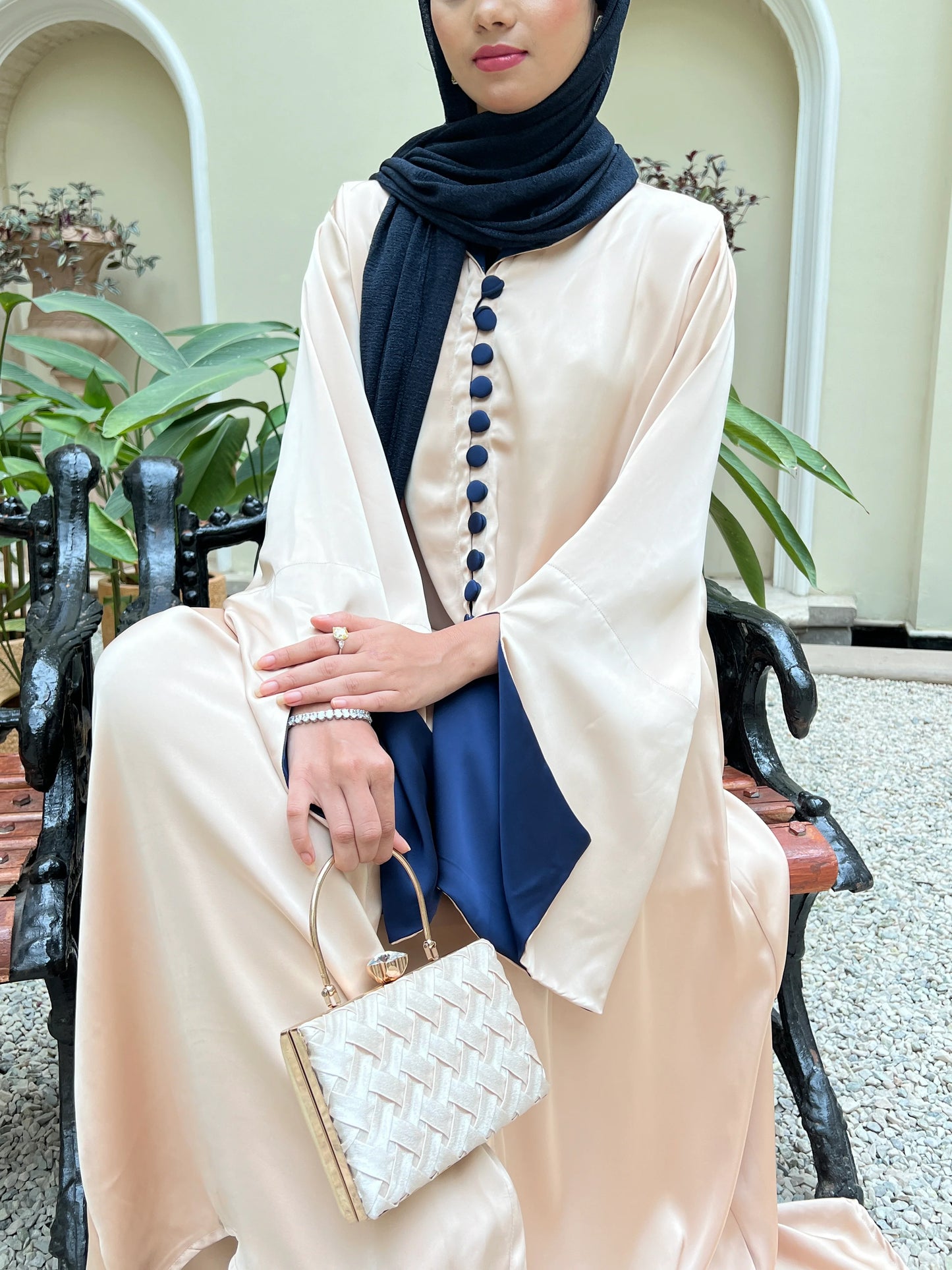 MAHRUKH BUTTON-UP ABAYA - BEIGE