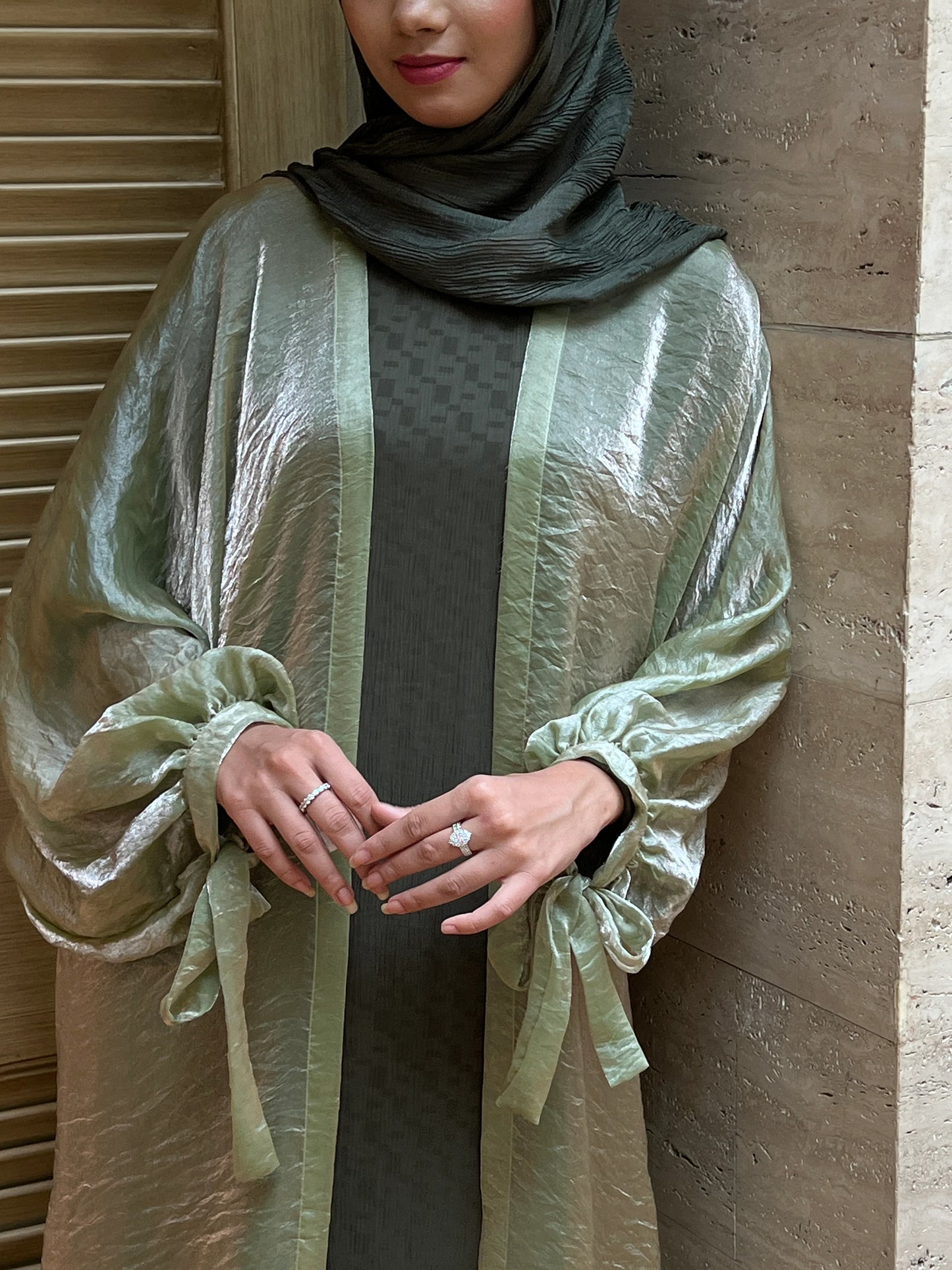 NAFISA TWO-PIECE ORGANZA ABAYA - GREEN