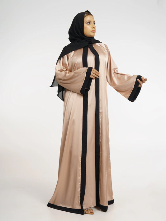 ANISA SATIN TWO-PIECE ABAYA - BEIGE