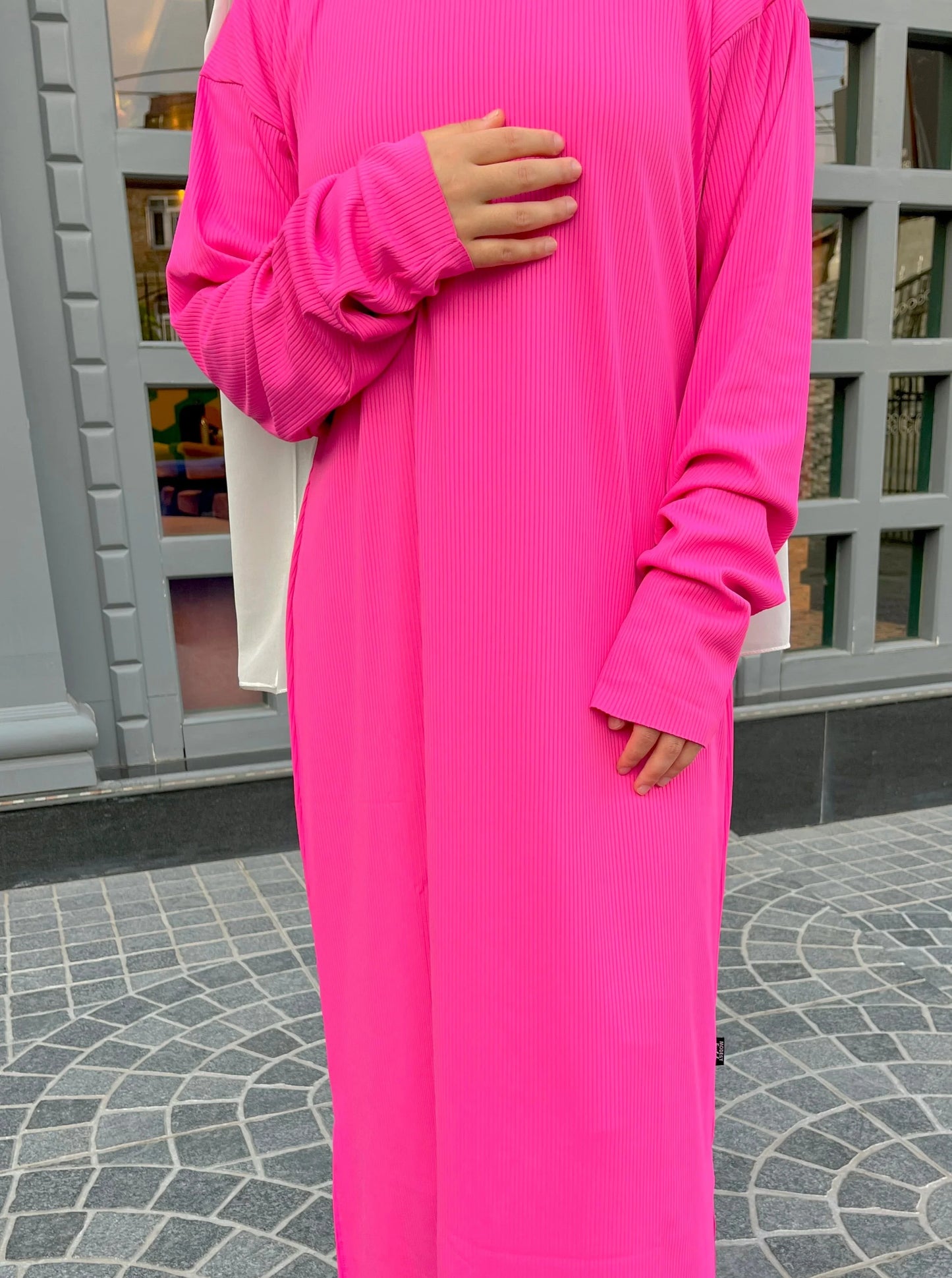 RIBBED T-SHIRT DRESS - HOT PINK